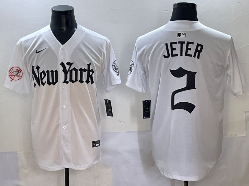 Men 2025 New York Yankees #2 Jeter White Five generations Joint Name Nike MLB Jersey style 15->new york yankees->MLB Jersey